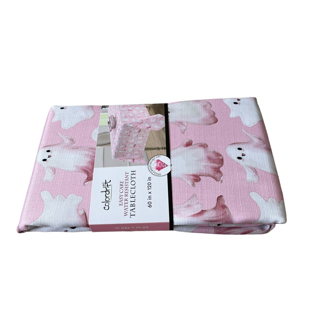 Colordrift Halloween Ghost Tablecloth 60x120 Pastel Pink & White Easy Care NEW - Picture 15 of 15